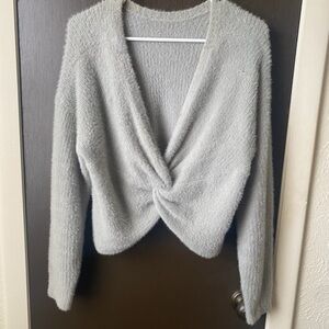 Hollister fuzzy Gray V-Neck Sweater